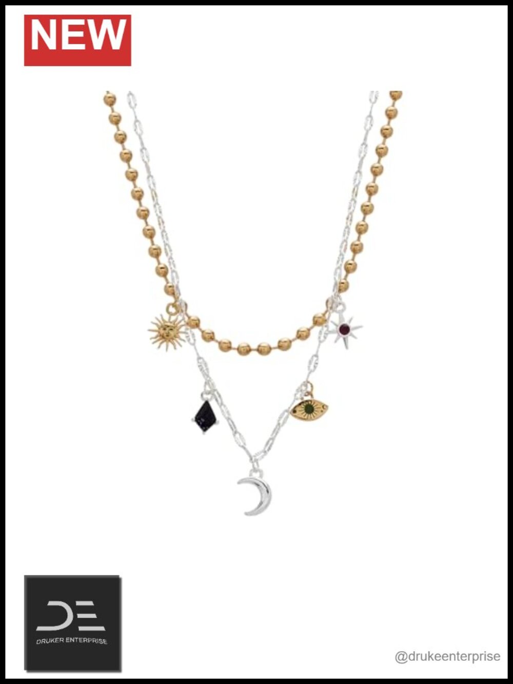 Alex and Ani Moon Magic 2 Row Charm Necklace Blue Sunstone Evil Eye Pendant